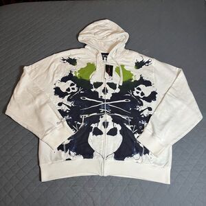 Vintage Y2K  Marc Ecko Cut & Sew Skull Paint Splatter Full Zip Hoodie White XL